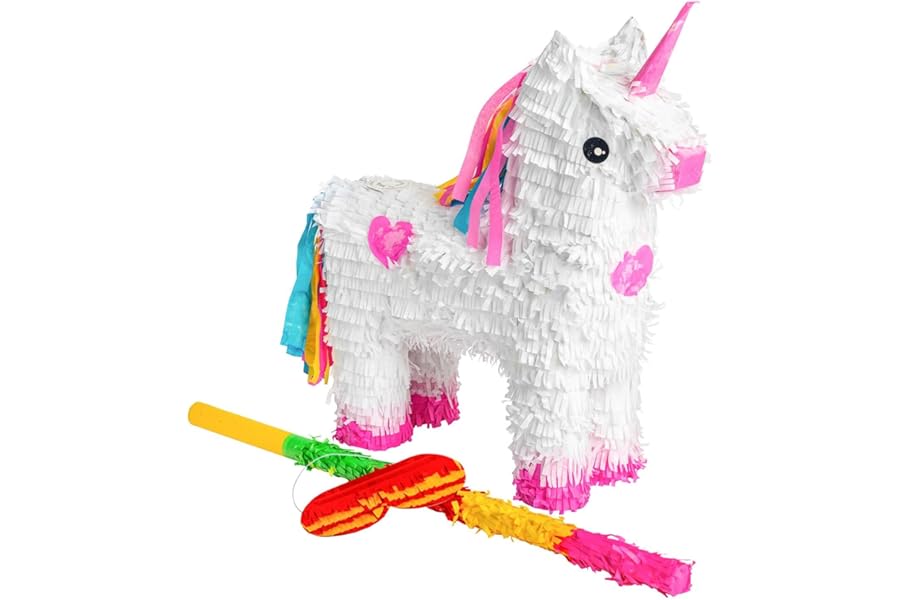Fax Potato Unicorn Pinata, Rainbow Buster Stick and Blindfold Set (W43 x D13 x H55cm) Fill Your Own Kids Large Party Supplies Themed Birthday Fun Decoration Pinata for Kids Parties & Games