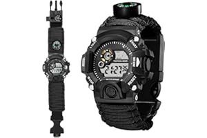 YZOTEK Multifunction Outdoor Survival Bracelet Watch, Emergency Sport Waterproof Wristband First Aid Tools with Paracord, Compass, Thermometer, Whistle, Fire Starter for Camping & Adventure