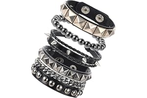 JIYIN 4 Stück Unisex Punk Besetztes Armband, Punk Lederarmband Schwarz Gothic Armreif Nieten Armband Leder Nieten Armband Manschette für Halloween Weihnachten Kostümparty Rock Konzert