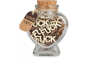 HSXIANG Give a Fuck in a Bottle- Fucks Wooden Cutouts Letter Piece, Jar of Fucks Gift for Valentine's Day/Birthday Day/Chrismas/Holiday. (Heart shaped bottle FUCK)