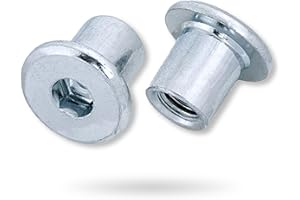 HEXATON Dadi a Manicotto M6 x 15 x 15 mm - 100 Pezzi - Dadi Esagonali per Mobili a Testa Piatta con Flangia e Cava Esagonale - Acciaio Zincato