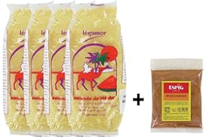 Semoule de blé dur de qualité supérieure 1KG - Grain de taille Moyenne - Epices pour couscous offertes - Marque Légumor (Lot de 4 sachets + Epices pour couscous)