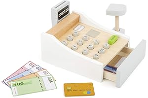 ‎SMALL FOOT Small Foot Spielkasse aus Holz, inkl. Scanner, Kartenlesegerät, Spielgeld und Kreditkarten, Mehrfarbig, 11099 Spielzeug