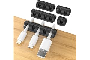 ATOYOGA Clip per Cavi (5 Pezzi Nero) Versatile Cable Management Fermacavi Adesivi, Porosa Porta Cavi Scrivania, Clip Autoadesive per organizer raccogli cavi flessibile Fissatore per fili in silicone