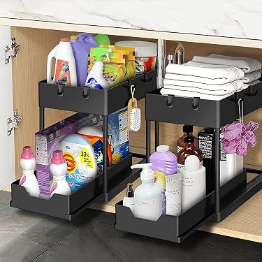 homicozy Keukenorganizer voor onder de gootsteen, 2-laags metalen homicozy Keukenorganizer voor onder de gootsteen, 2-laags metalen