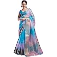 SIRIL Women's Organza Jacquard Stripe Saree With Unstitched Blouse Piece