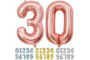 Ponmoo Foil Palloncini Numeri 30 Oro Rosa, Gigante Numero 0 1 2 3 4 5 6 7 8 9 10-19 20-29 30 40 50 60 70 80 90 100, Gonfiabili Pallone per Anniversario, Decorazione Feste di Compleanno Palloncino