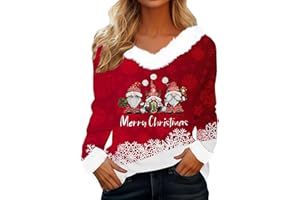 Générique Pull Moche de Noel Femme Col V Fourrure Pulls Moche De Noels Manches Longues Drole Original Mode T Shirt Christmas Moche Lumineux Chic et Elégant Tenue Sweatshirt Noëls Femmes