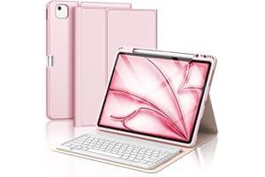 FOGARI Clavier pour iPad Air 6 13'' 2024 M2 | Clavier pour iPad Pro 12.9 6/5/4/3 ème Gén - AZERTY Français, Intelligent Housse Clavier pour iPad Air 13 2024/ iPad Pro 12.9 2022-2018 - Or Rose
