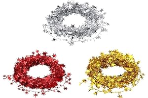 DIKO 3 Stücke x 7.5 m Lametta Girlande, Folien Girlande Stern Lametta Glitzer Draht für Christbaumschmuck Home Wedding Party Ornament Tischdeko