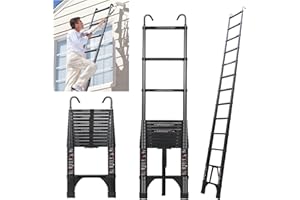 JADDUO Échelle Télescopique 3,8m, échelle Pliante en Aluminium avec Crochets,Marchepieds escamotables,Aluminium Échelle multifonctionnelle Charge 150kg,Espacement des Marches 30cm,Noir