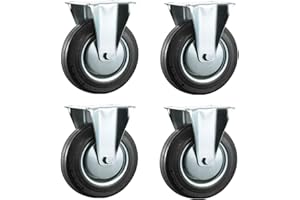 Ruedas industriales de goma negra de 125 mm, placa superior fija, ruedas resistentes por Bulldog Castors (Trolley & Equipment), máximo 500 kg por juego