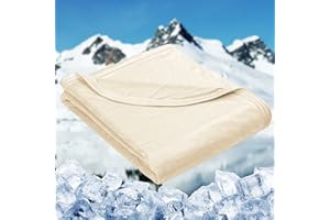 ‎HOMFINE HOMFINE Kühldecken für heiße Schläfer - leichte Sommerdecke mit Japanische Arc-Chill Q-Max>0.43 Kühlfasern, 2 in 1 doppelseitig Kinderdecke Wohndecke Sofadecke Reisedecke - Beige 150x200cm