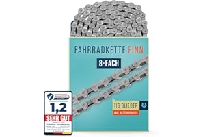 ‎ALPHATRAIL Alphatrail Fahrradkette Finn 5-, 6-, 7-, 8-fach 116 Glieder I Kompatibel mit Shimano, SRAM, KMC, Connex I Inkl. Kettenschloss