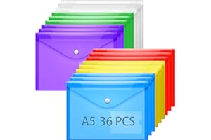 GoodtoU A5 Plastic Wallet 36Pcs - Assorted Colours A5 Plastic Folders with Popper for Document Storage and School Office Organization Stationery Supplies