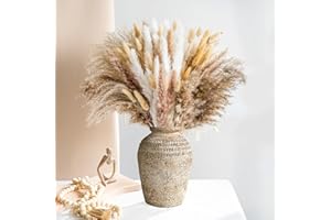 LIFEMET Rustic Ceramic Farmhouse Vase Ornaments - Vintage Beige Vases Rustic Home Decor, Clay Ceramics Vase, Modern Farmhouse Vases for Ideal Shelf Decorations, Table, Bookshelf, Mantle, Entryway Decoration