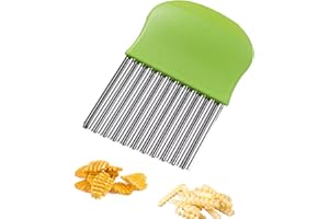 AQSQWQ Coupe Pomme de Terre, Couteau ondulé Coupe Frites, Couteau à Frites en Forme d'onde en Acier Inoxydable, Coupe-légumes, Couteau Dentelé pour légumes, Fruits, Salade, Couteau Ondulé, Vert