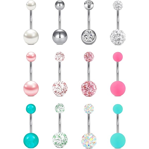 Lot De 4 Piercings Nombril En Acier Chirurgical - Tailles 6 à 16mm - Argent Et Or - Bijoux De Corps Tendance Femme