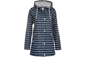 mh michael heinen Damen Regenjacke Tau, Friesennerz, Regenparka mit Kapuze, Wetterjacke gestreift, wasserdicht, winddicht