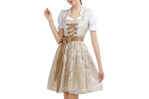 KOSMEEU Dirndl Damen Midi Trachtenkleid Oktoberfest Trachtenmode Trachten Trachtenrock Germandress inkl. Dirndl Dirndlschürze Dirndlbluse Blau Grün Apricot
