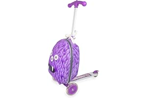 Gone Travelling Monster Scuit Case - Scooting Case for Kids Holiday Luggage - Travel Scooter Multi Suitcase - Carry On Cabin Bag Pull Along Wheeled Holdall Trolley - Purple