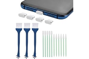 cobee Kit de Nettoyage de téléphone Portable, 17PCS kit de Brosse de Nettoyage de Port de téléphone USB C métal Anti-poussière Prise téléphone Haut-Parleur brosses de Nettoyage (Argent)