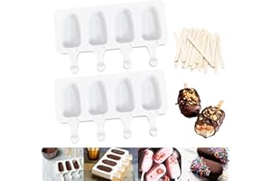 Yisscen Stampi per Gelato, 2 Stampi per Gelato a 4 Celle, con 50 Bastoncini di Legno Stampi Ghiaccioli in Silicone, per Gelato in Silicone Bambini Adulti, Stampi per Gelato Fai-da-Te