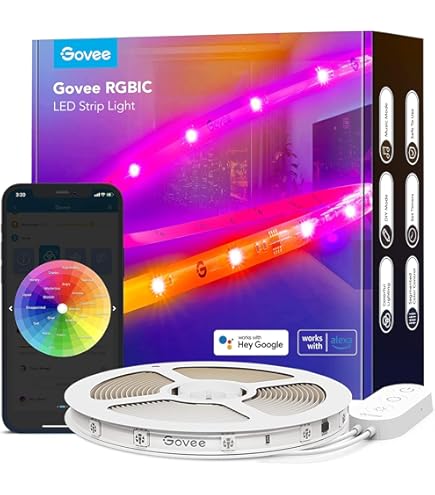 Govee RGBIC 5 m LED Strip Light with Covers Smart LED Lights Works