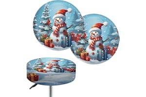 Wanyint Snowman Blue Bar Stool Covers 14"-16" Round Bar Stool Seat Slipcover Stretch Washable Bathroom Vanity Seat Stool Covers for Home Office Christmas Decor, 2 Count