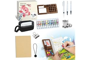 PRISM PETAL Kit Acquerelli Professionale da Viaggio - Set Completo con 12 Colori, Tavolozza, 3 Pennelli e Taccuino - Ideale per Artisti in Trasferta