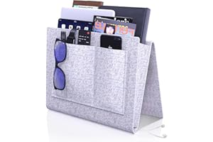 Brovamo Bedside Storage Caddy filcowy organizer na łóżko, z otworami na kabel, antypoślizgowy, na telefon, laptop, okulary, pilot zdalnego sterowania, do łóżka, szary, 28 x 22,5 cm
