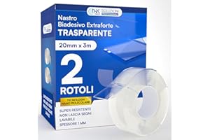 DNK TRADE Nastro Biadesivo 3m Extra Forte, NastroTrasparente & Lavabile, Confezione da 2 Pezzi di Nastro Bioadesivo con Tecnologia Nano Micro Molecolare da 6M Totali
