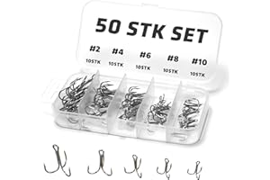 Piscorush 50/150 Stück Drillingshaken Set, Drillinge Angelhaken Kohlenstoffstahl, Angelhaken Set, Karpfen Karpfen Haken, für Harte Köder, Salzwasser, Süßwasser-Angeln