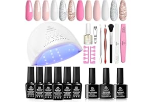 Beetles Gel Polish 6 Colors Nail Starter Kit Salon Set with 48W Nail Lamp Pink Decorations French White Glitter Pink Nude Gel Nail Polish with Base Top Coat Nail Manucure DIY