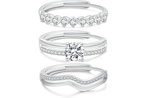 Senteria 3Pcs Sterling Silver Adjustable Rings for Women - Shiny Cubic Zirconia Thumb Stacking Statement Ring Set