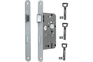 BKS Standard Zimmertürschloss/Türschloss mit Metall Falle und Riegel mit 3x Buntbart Schlüssel, 55/72/8, Stulp: 20 x 235mm abgerundet, DIN Links incl. SN-TEC® Montageset (LINKS)