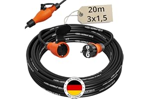NETBOTE24 Verlängerungskabel 20 Meter IP54 Außen Verlängerung 20m Stromkabel Außenbereich Kabel Strom Verlaengerungskabel Gummikabel H07rn-F 3x1,5 Schuko Outdoor Extension Cord