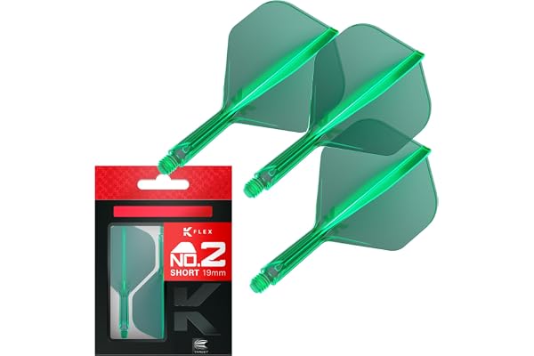 TARGET Darts K Flex integrerad dart-flyg och axel, nr.2 grön (kort) | paket med 3 K-Flex – nr 2, precisionsgjutna 2-i-1 dartflygningar och dartstam