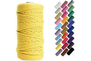 Binwat Macrame Cord Thick Natual Cotton Cord Yarn Macrame Rope Cord Cotton Rope for Wall Hangings, Plant Hangers, DIY Crafts, Home Decorations, Gift Wrapping 3mm x 100m (Yellow)