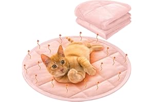 Drydiet 2 Pcs Cat Heating Pad Round 16 Inch Self Heating Cat Mat Washable Heated Bed Anti Slip Warming Pad Pet Bed Mat for Kennel Dog Crate Indoor Outdoor (Pink,16 Inch)