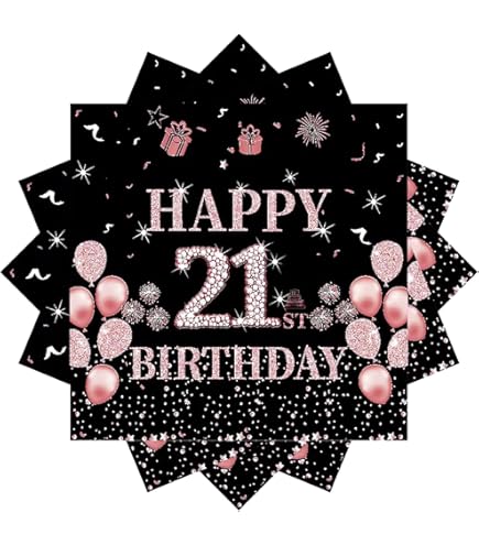 Topways Zwart goud 21e verjaardag decoraties party servies set, wegwerp papieren feestborden kopjes servetten tafelkleed voor meisjes jongens 21 verjaardagsfeestdecoraties tafelbenodigdheden (16