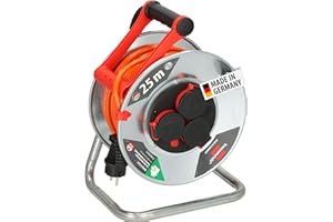 Brennenstuhl Garant S V2 IP44 Kabeltrommel 25m outdoor (Made in Germany, Kabel in Signalfarbe orange, Stahlblech, kurzfristiger Einsatz im Außenbereich)