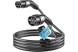 QIAO)) QIAO Câble de Charge de Type 2, câble de Chargeur de Voiture électrique de Type 2 à Type 2 IEC 62196 EV, câble de Charge Rapide Mode 3 EV et PHEV avec Sac de Transport (7,4 KW, 7,5 m)