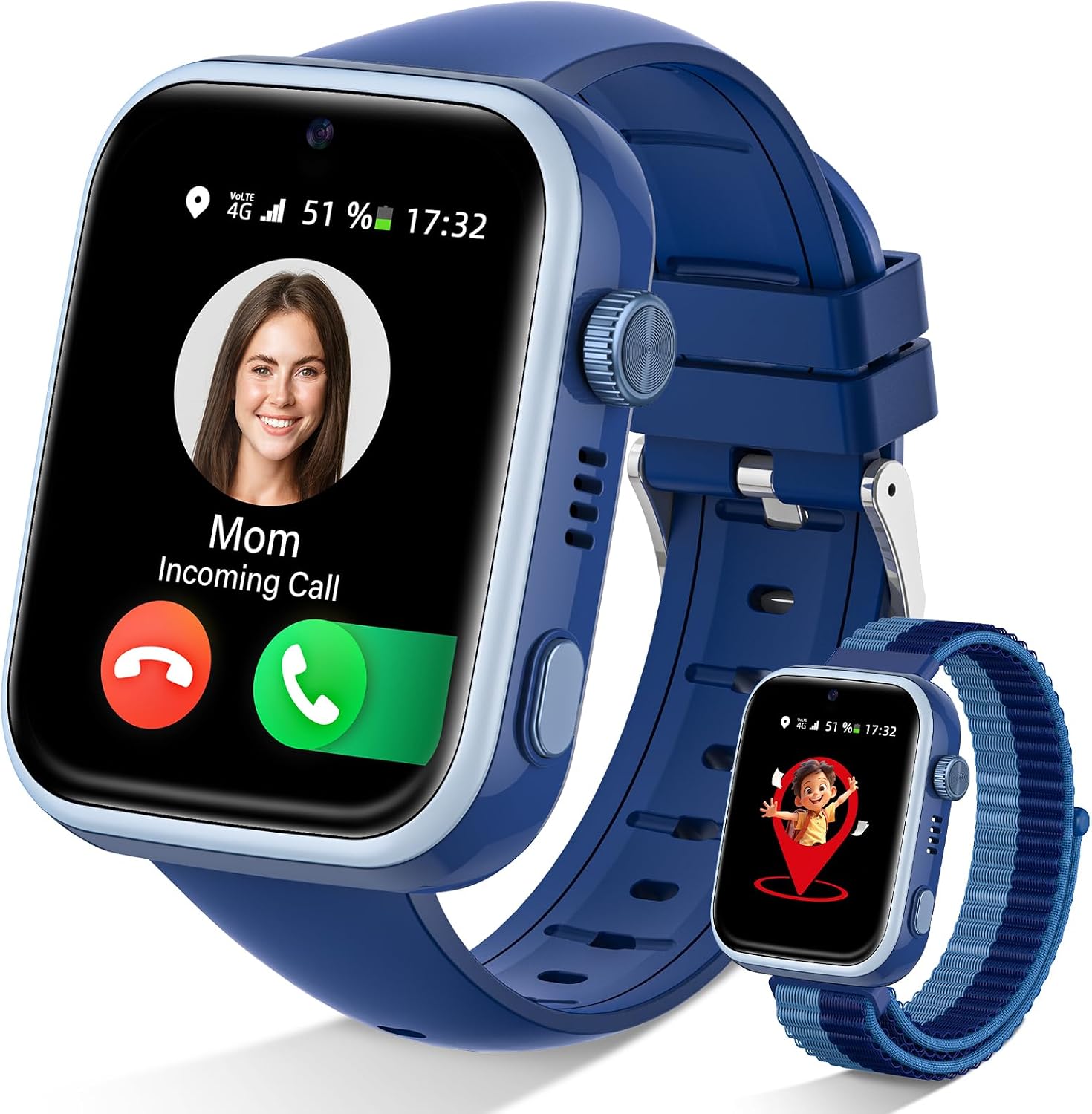 Oliimptek 2026 Nuevo Reloj Inteligente Niño, Smartwatch Niños con Llamadas y GPS, Videollamadas/Chat de Voz/WhatsApp/WiFi/SMS/SOS/Modo Escuela/Dormir/Despertador, IP68 Reloj Niño y Niñas Azul 4-14 Año