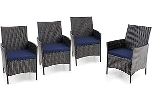 PHIVILLA Outdoor Rattan Stühle, 4 Stück Moderne Heavy Duty Wicker Armchair mit abnehmbarem Kissen für Terrasse, Deck, Veranda, Balkon