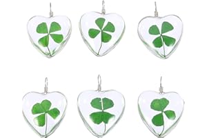 SEWACC Fabrication de Bijoux, 6 pendentifs trèfle à Quatre Feuilles séchées avec Trou de Suspension pour la Fabrication de Bijoux