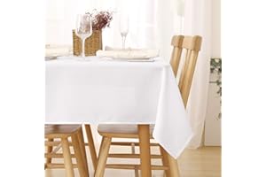 Deconovo Obrus do jadalni z efektem lnu, bezzapachowy, 140 x 300 cm, biały
