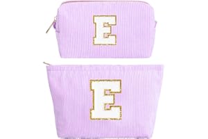 HAMATATA 2PCS Neceser Maquillaje Mujer, Viola Bolsa de Cosméticos de Viaje, Bolsa de Aseo con Letras, Neceser de Maquillaje de Pana, Regalo Cumpleaños Navidad para Mamá Mujeres Novias Mejores Amigas, E
