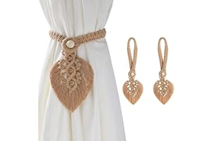 Loiahoer 2 Piezas Cuerdas para Cortinas,Correas de Cortina de Hoja,Artesanales Bohemia Alzapaños para Cortinas,Decoración de Cortinas para el Hogar/Sala de Estar/Dormitorio/Oficina/Baño,Marrón Botón