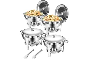 WENMILY Chafing Dish Buffet Set Rund 5L[Robust und hochwertig],4pcs Edelstahl Speisenwärmer Warmhaltebehälter &buffetwärmer[Rollrand-Design],Speisenwärmer für Catering Buffet und Party